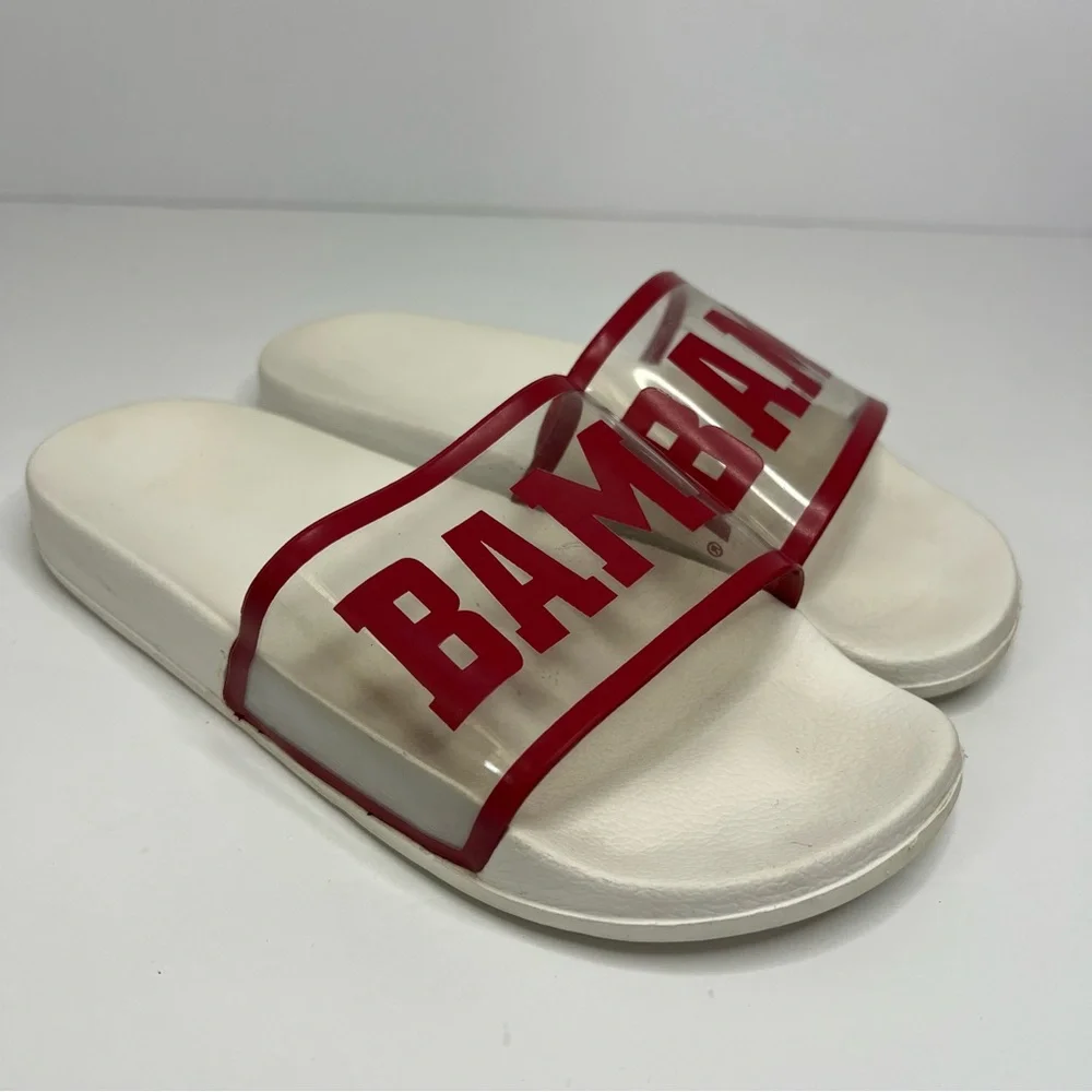 Alabama Crimson Tide White Slide Sandals Womens 5/6 Small Clear Strap Bama Block